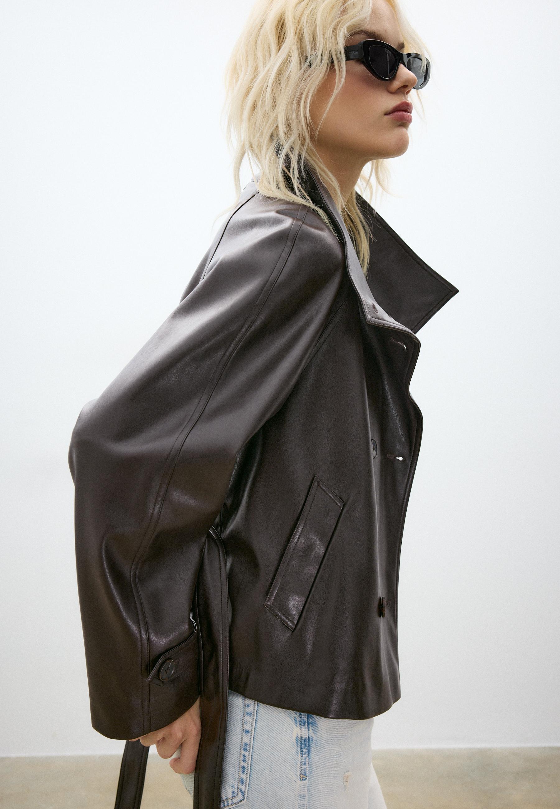 Stradivarius HIGH-NECK TRENCH COAT WITH LEATHER-EFFECT FINISH