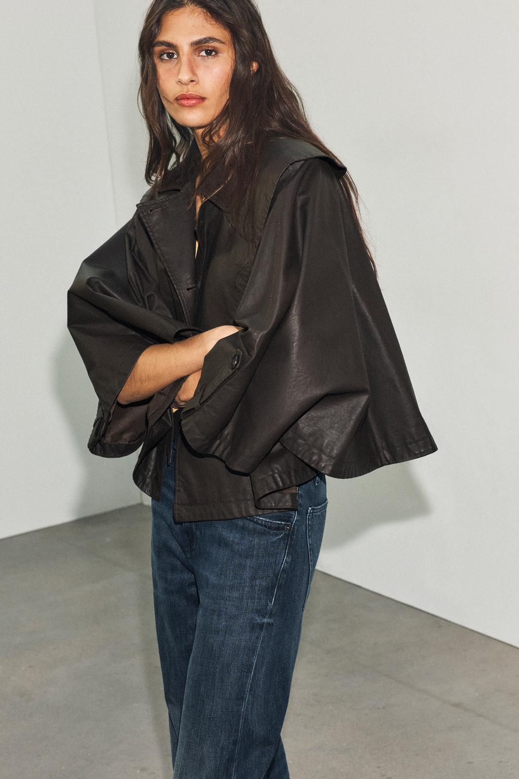 Zara WAXED CAPE WITH DETACHABLE LAPEL COLLAR