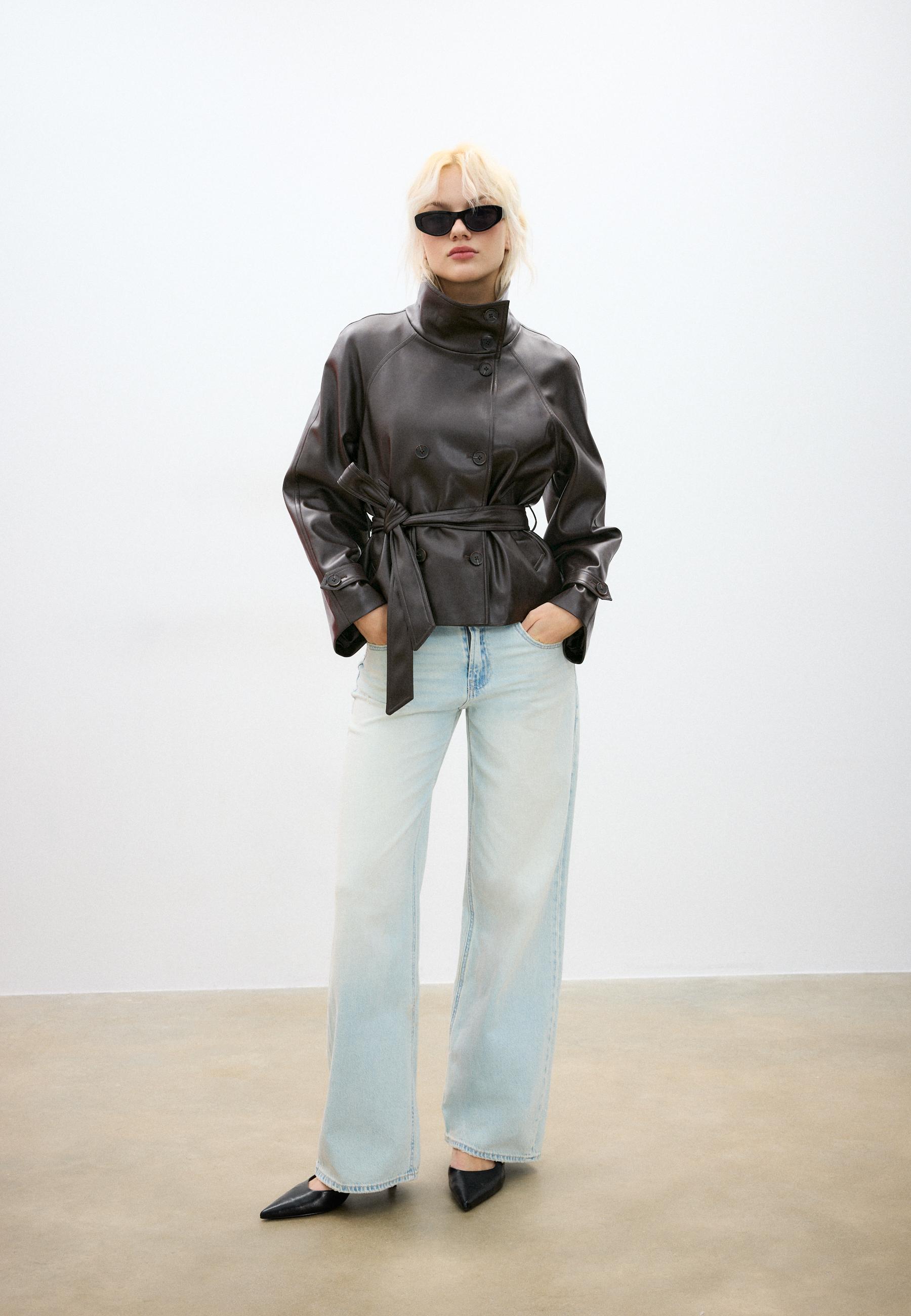 Stradivarius HIGH-NECK TRENCH COAT WITH LEATHER-EFFECT FINISH