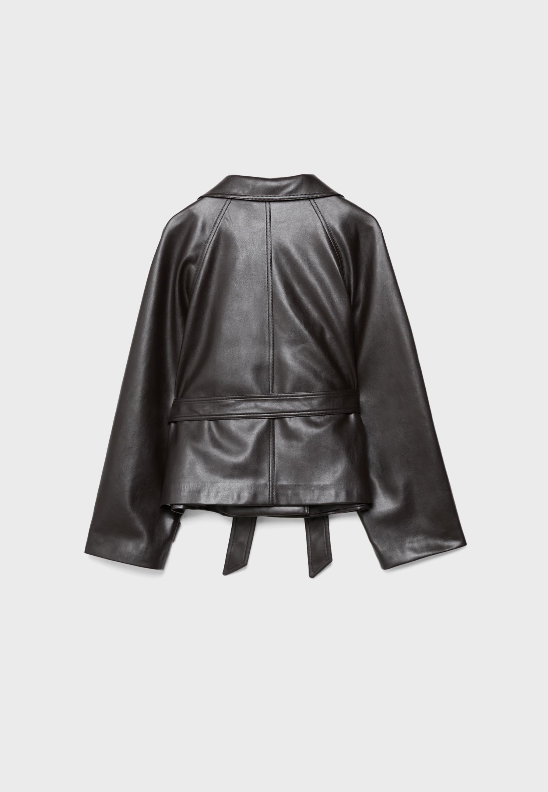 Stradivarius HIGH-NECK TRENCH COAT WITH LEATHER-EFFECT FINISH