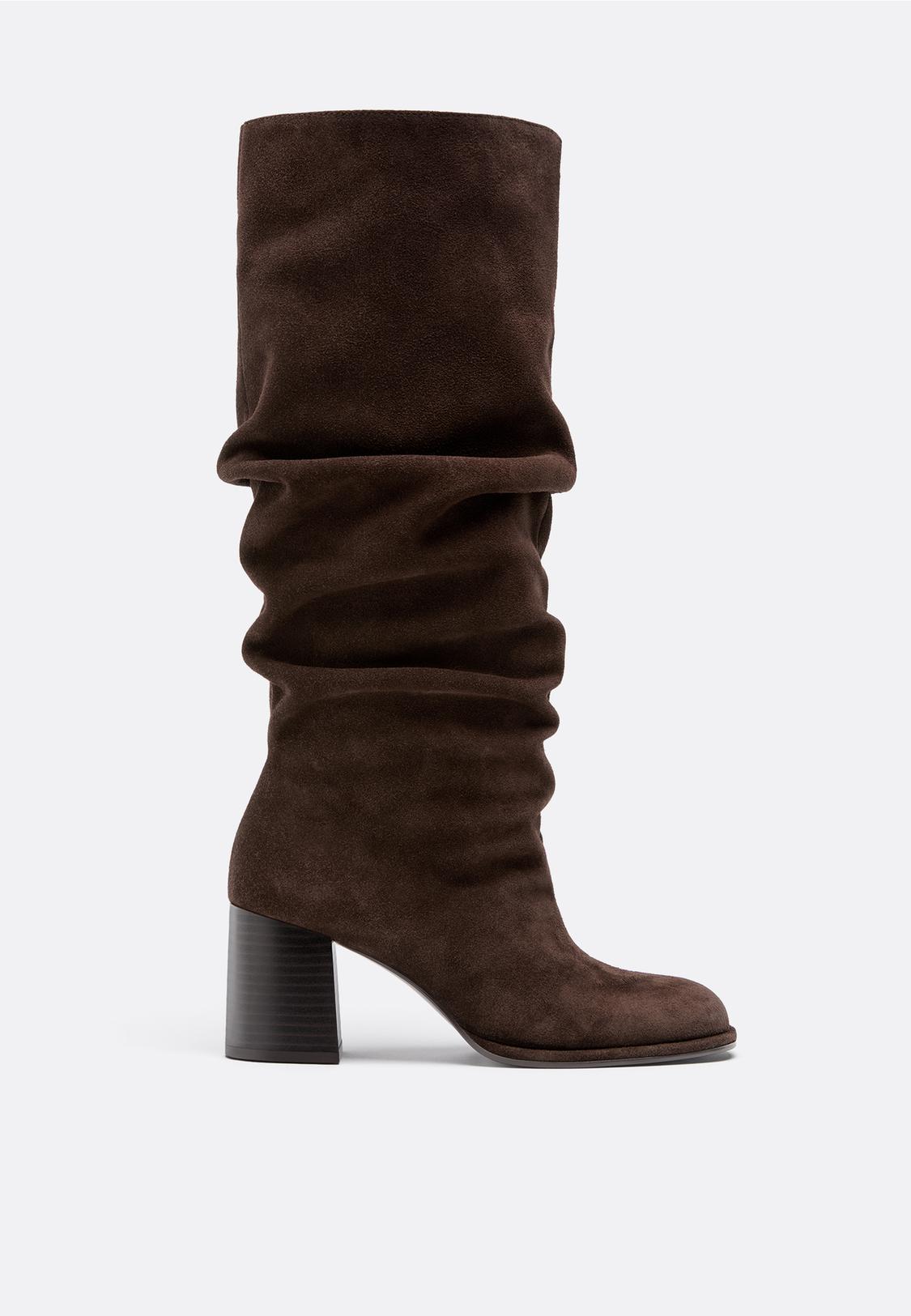Stradivarius SLOUCHY LEATHER HEELED BOOTS