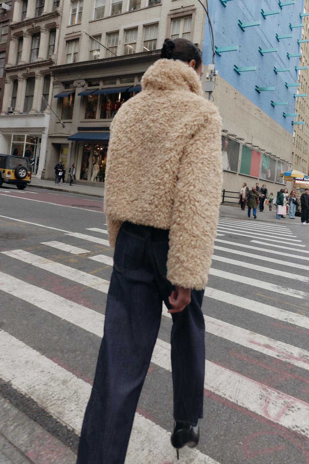 Zara FAUX FUR JACKET WITH FIREMAN CLASP