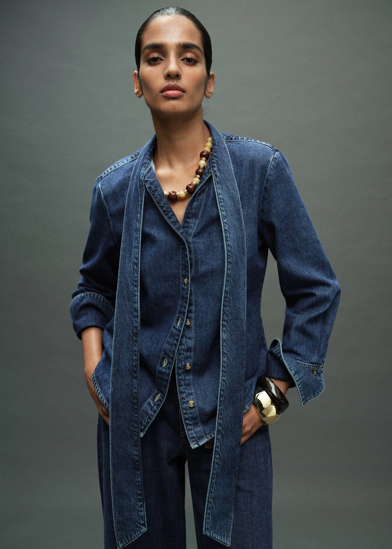 MANGO Denim shirt with bow
