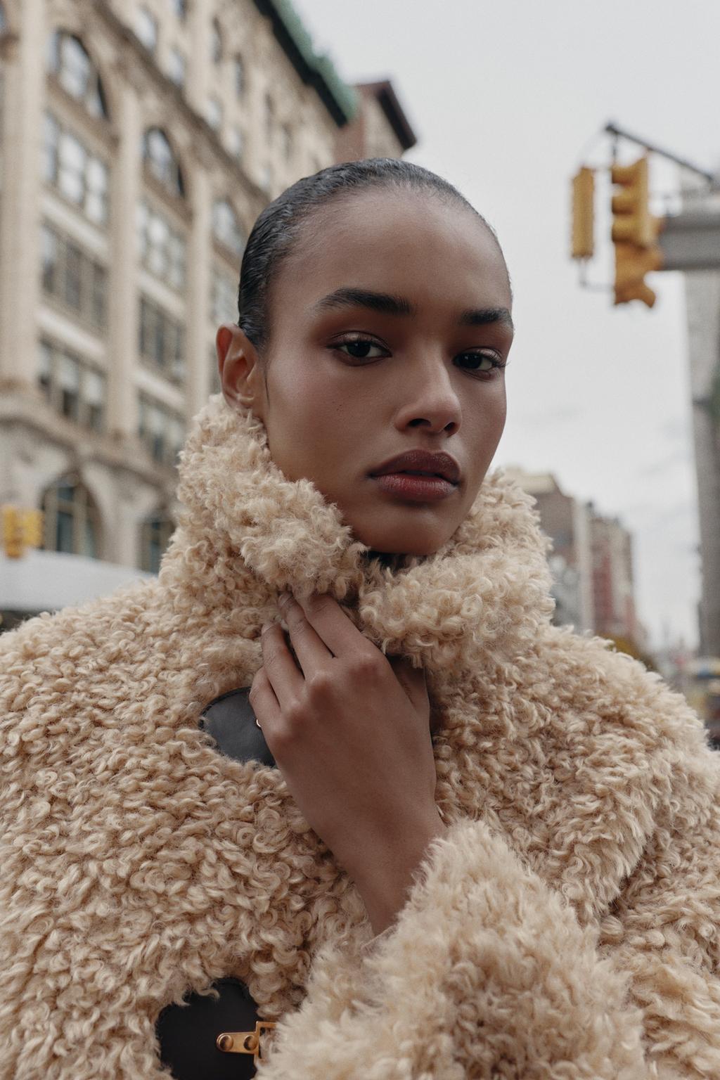 Zara FAUX FUR JACKET WITH FIREMAN CLASP