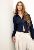 Stradivarius FITTED DOUBLE ZIP BENGALINE DENIM SHIRT