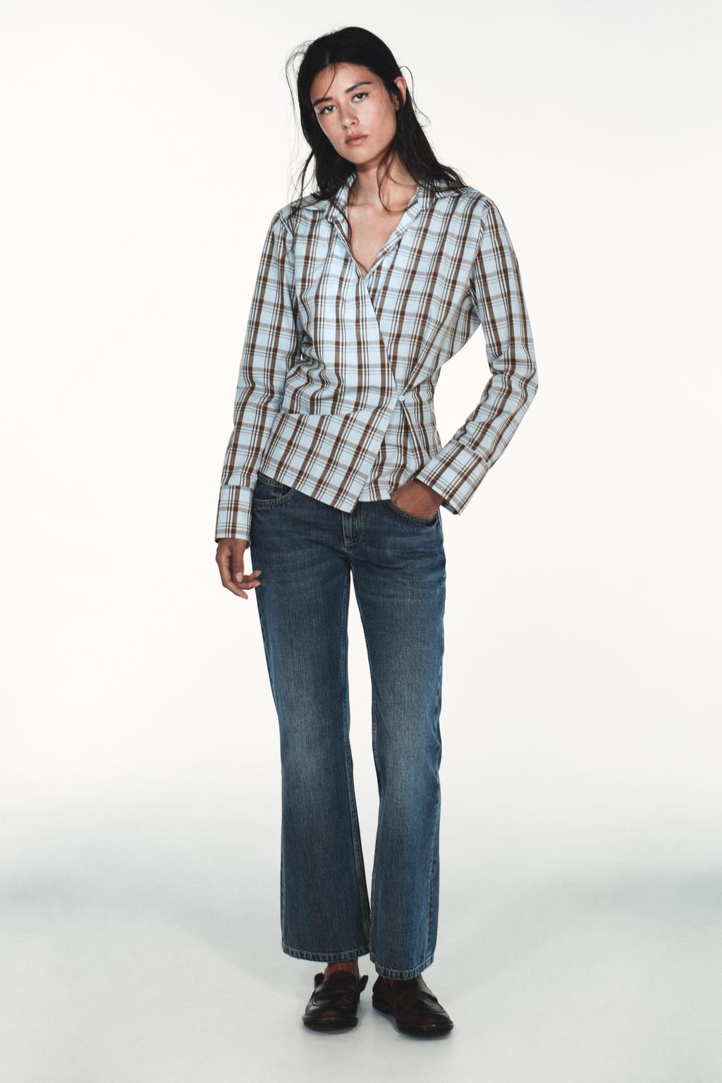 Zara CHECK POPLIN WRAP SHIRT