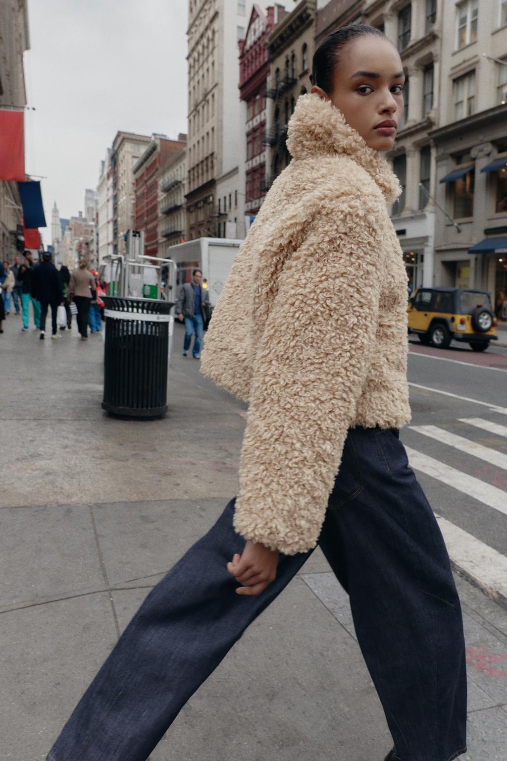 Zara FAUX FUR JACKET WITH FIREMAN CLASP