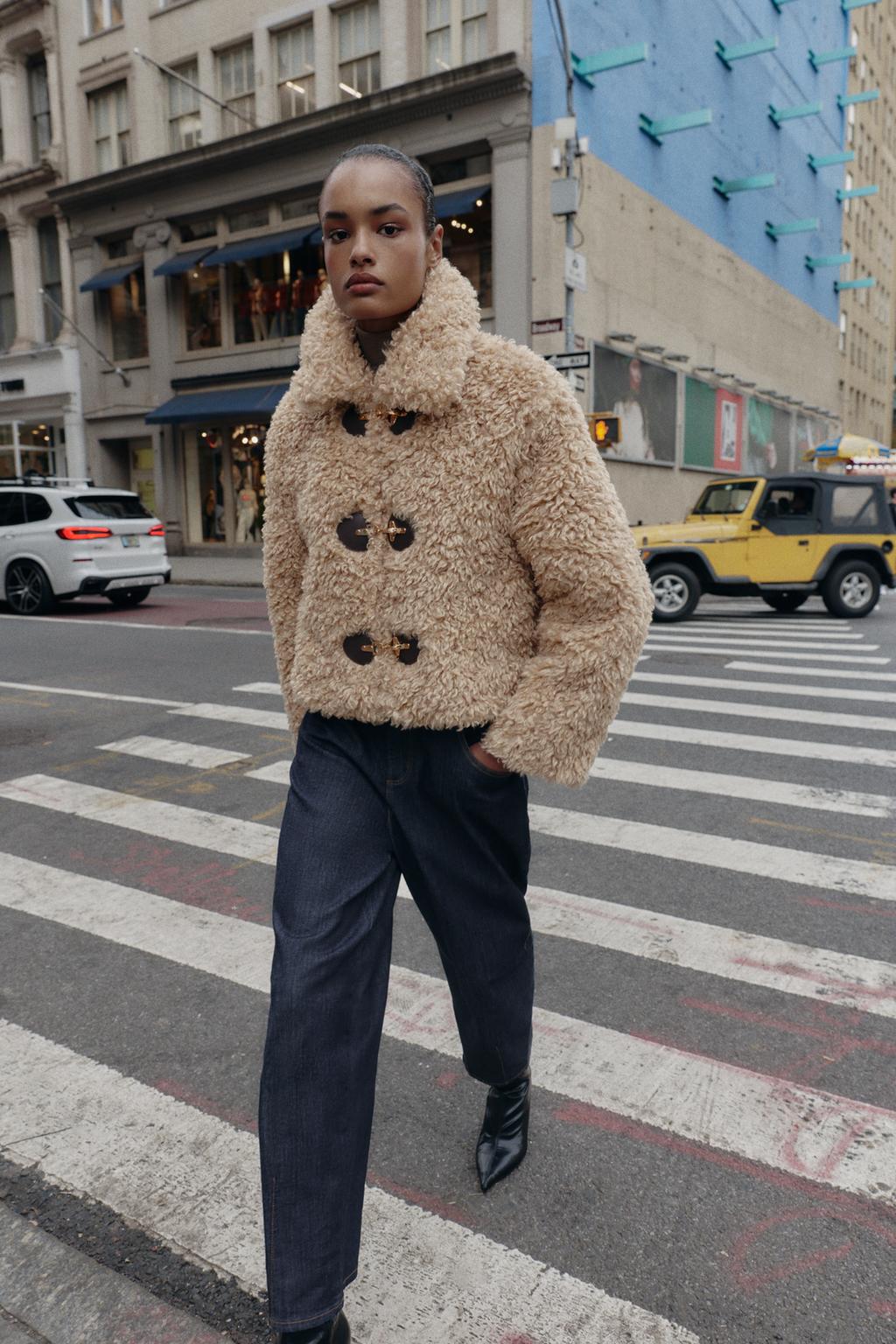 Zara FAUX FUR JACKET WITH FIREMAN CLASP