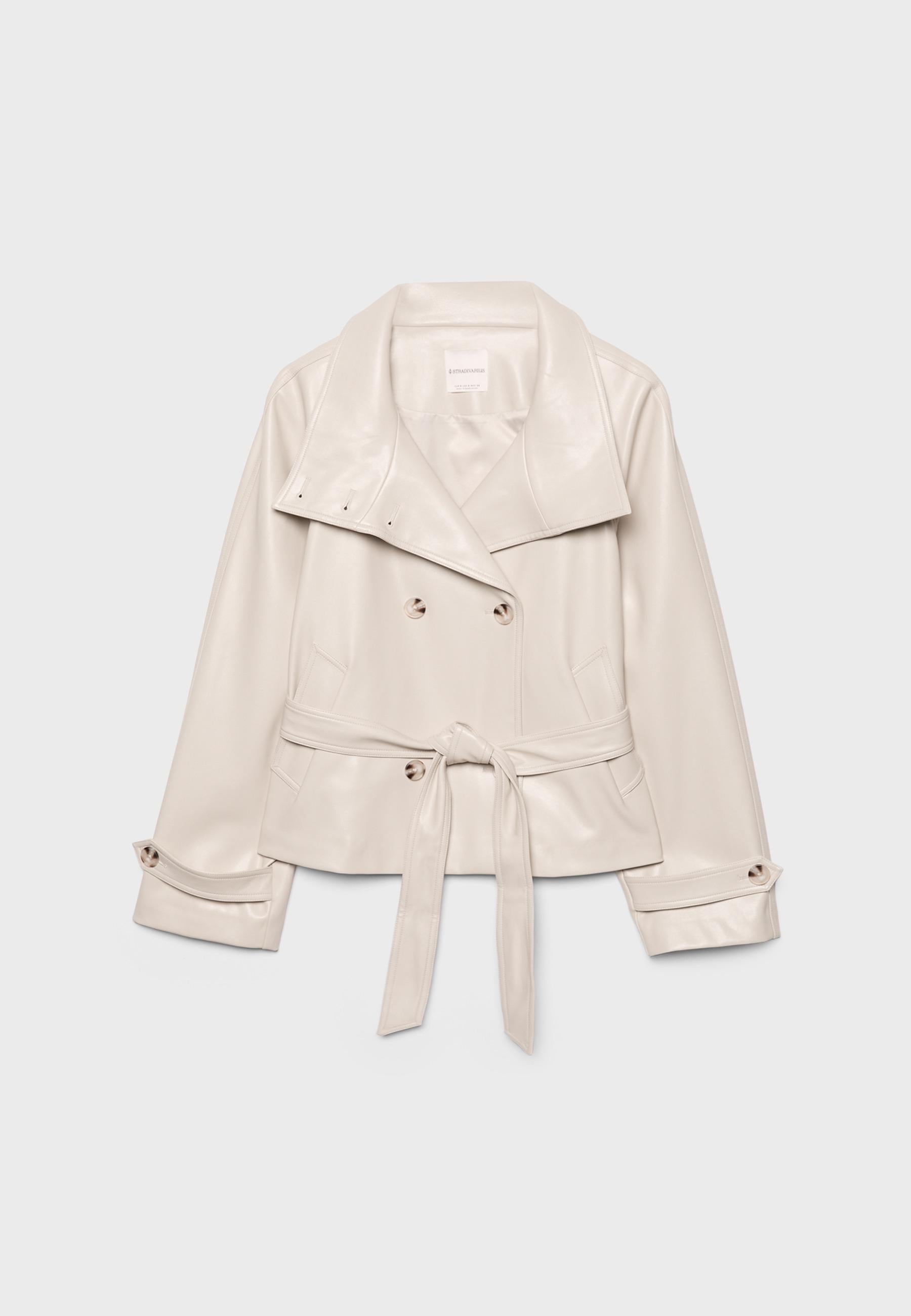 Stradivarius HIGH-NECK TRENCH COAT WITH LEATHER-EFFECT FINISH