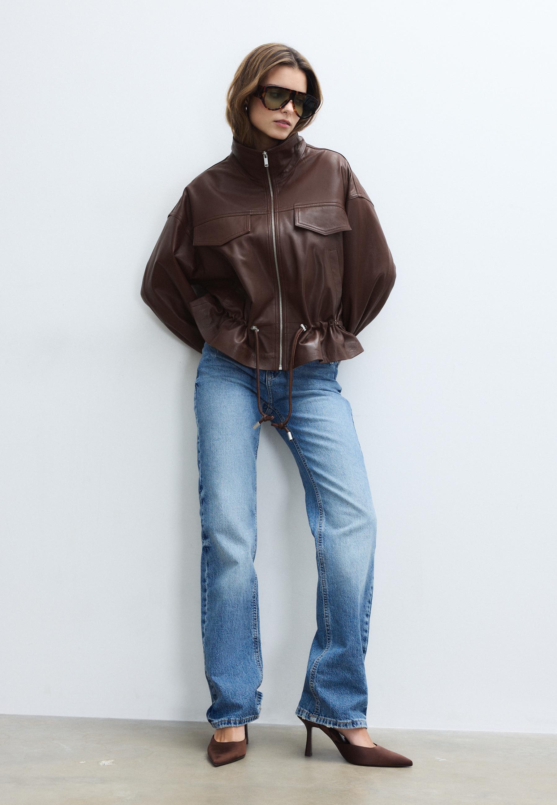 Stradivarius LEATHER JACKET WITH ADJUSTABLE POCKETS
