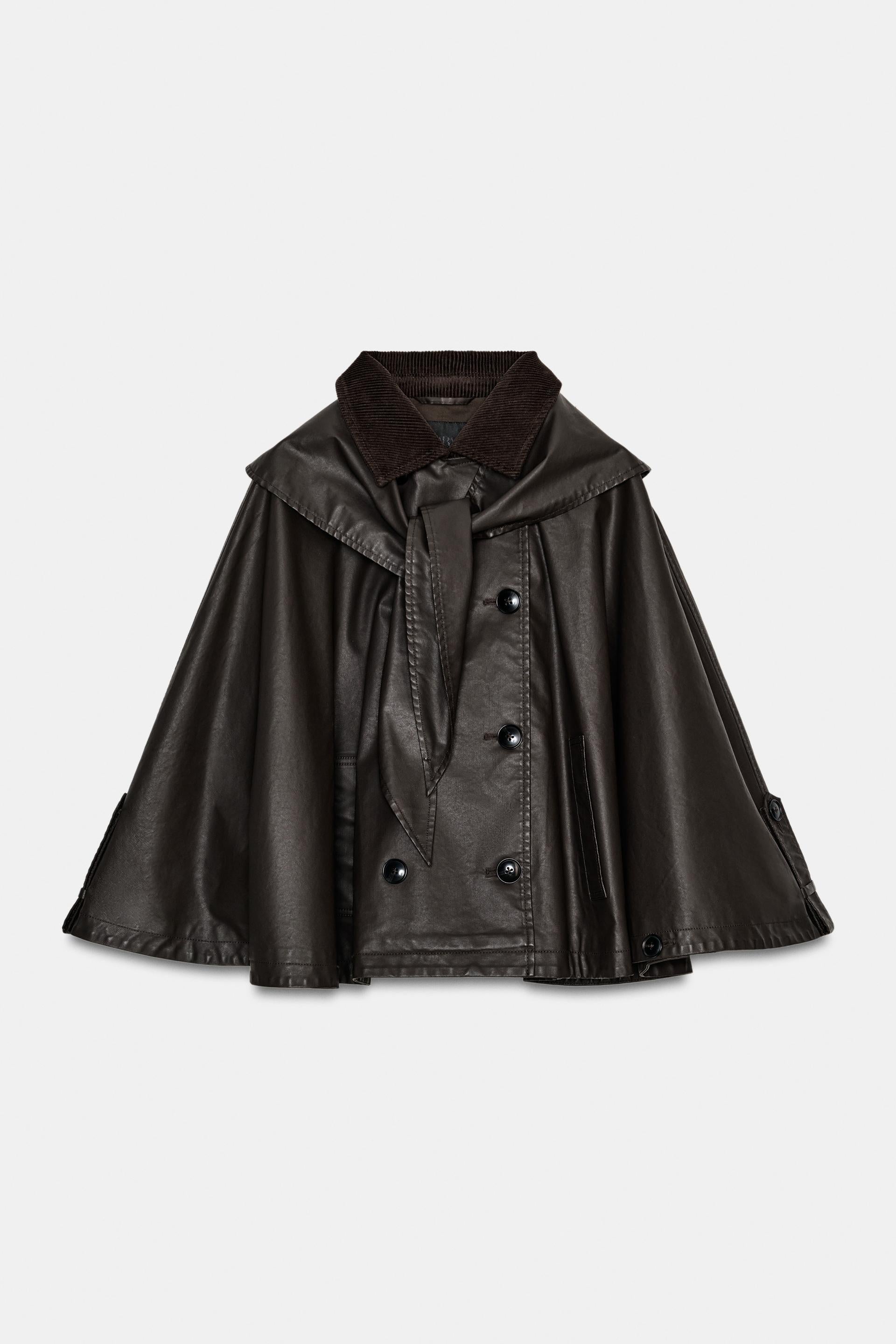 Zara WAXED CAPE WITH DETACHABLE LAPEL COLLAR