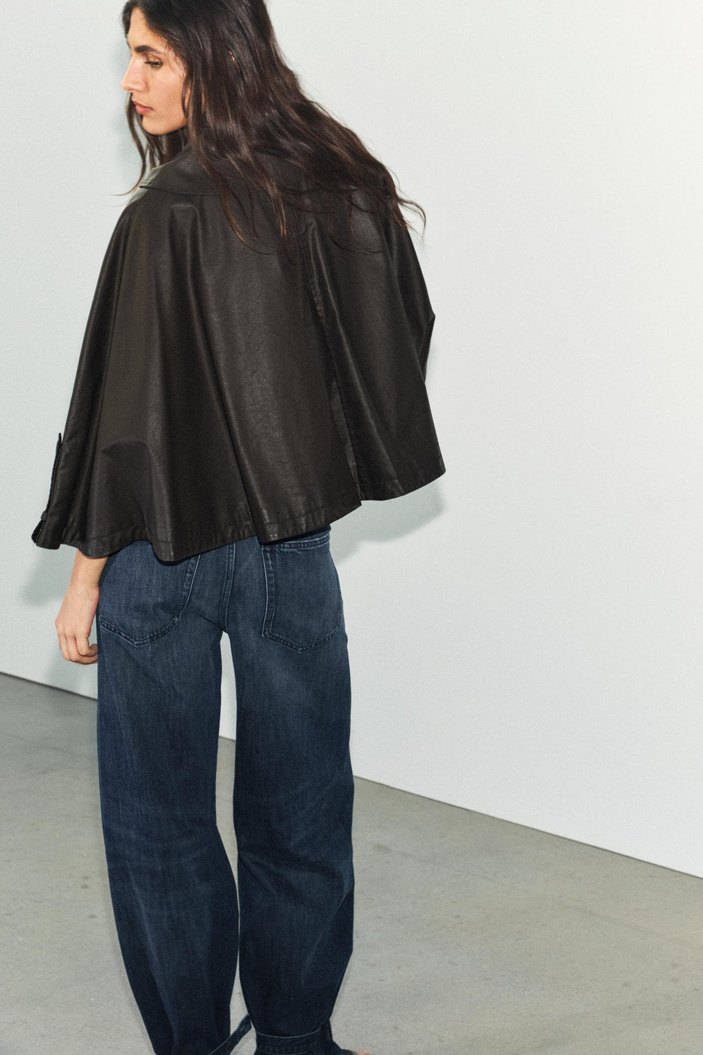 Zara WAXED CAPE WITH DETACHABLE LAPEL COLLAR