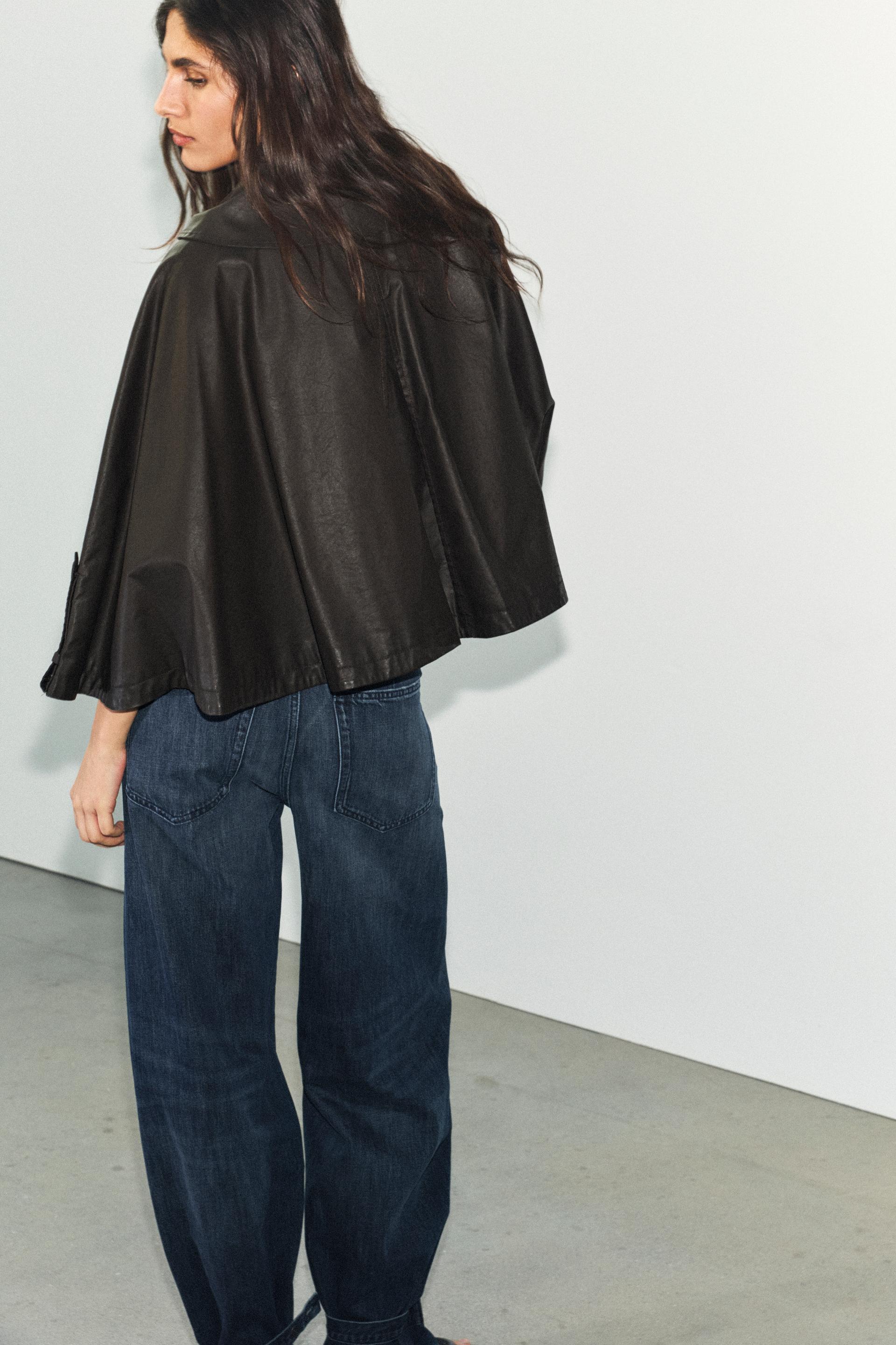 Zara WAXED CAPE WITH DETACHABLE LAPEL COLLAR