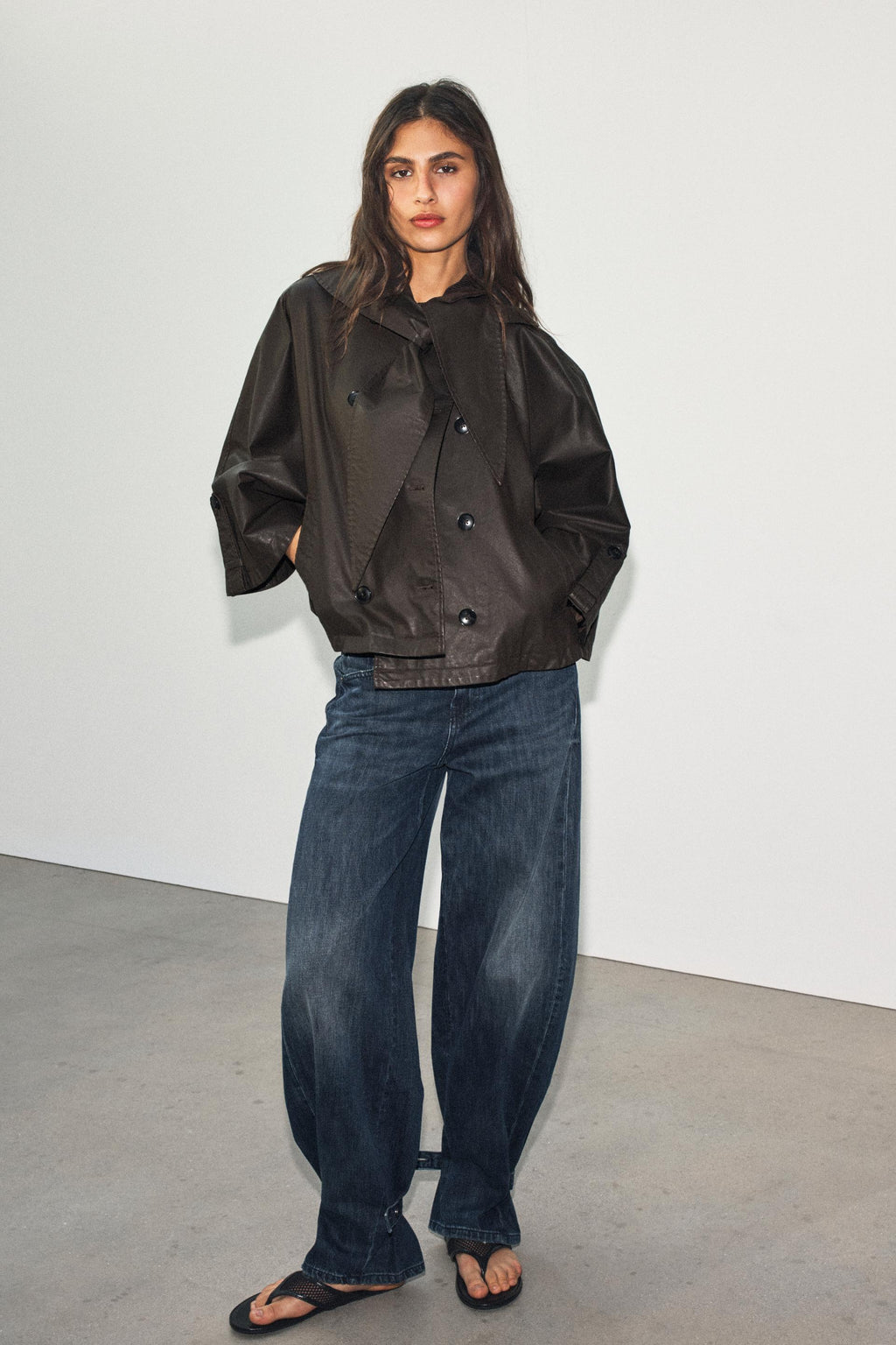 Zara WAXED CAPE WITH DETACHABLE LAPEL COLLAR