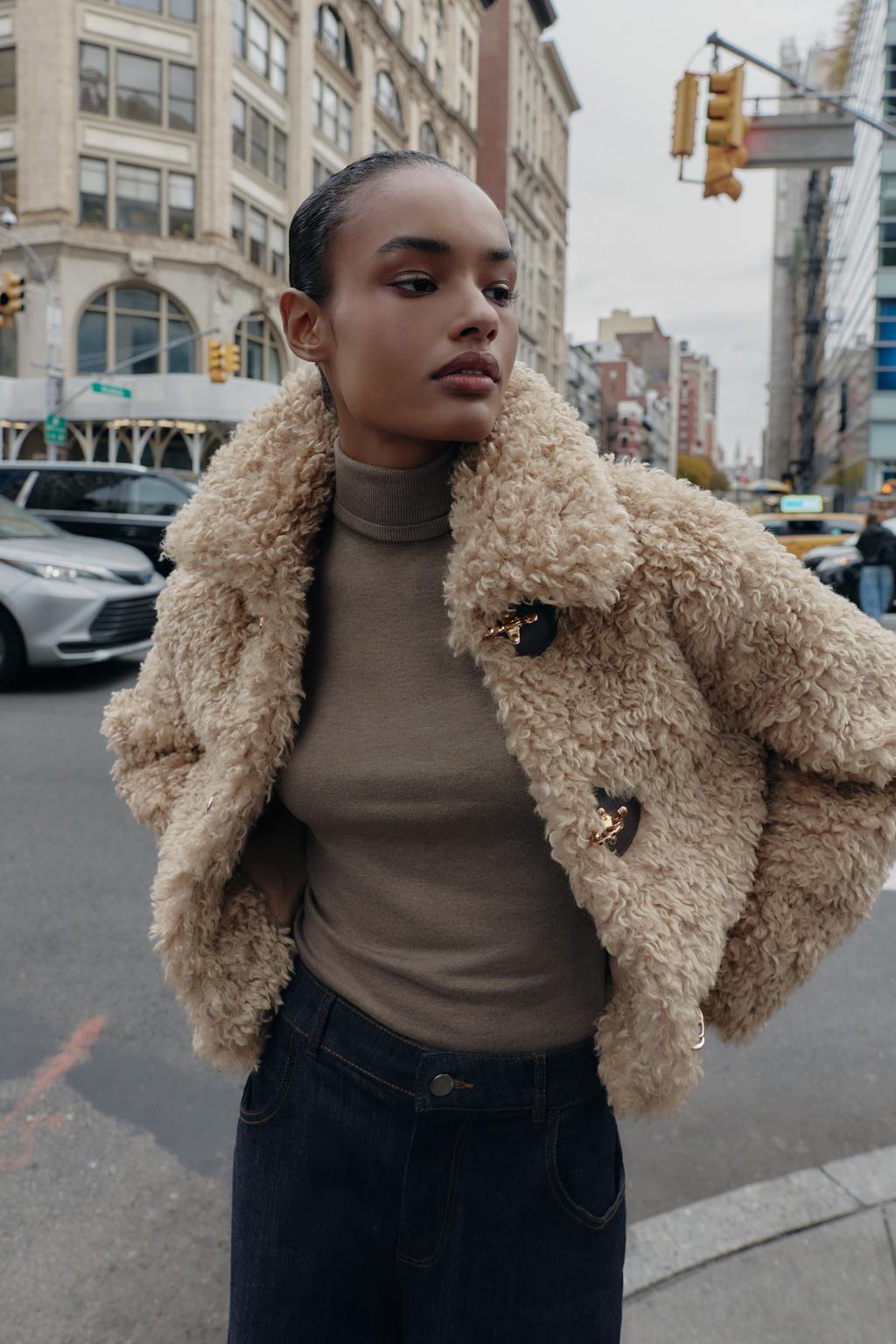 Zara FAUX FUR JACKET WITH FIREMAN CLASP