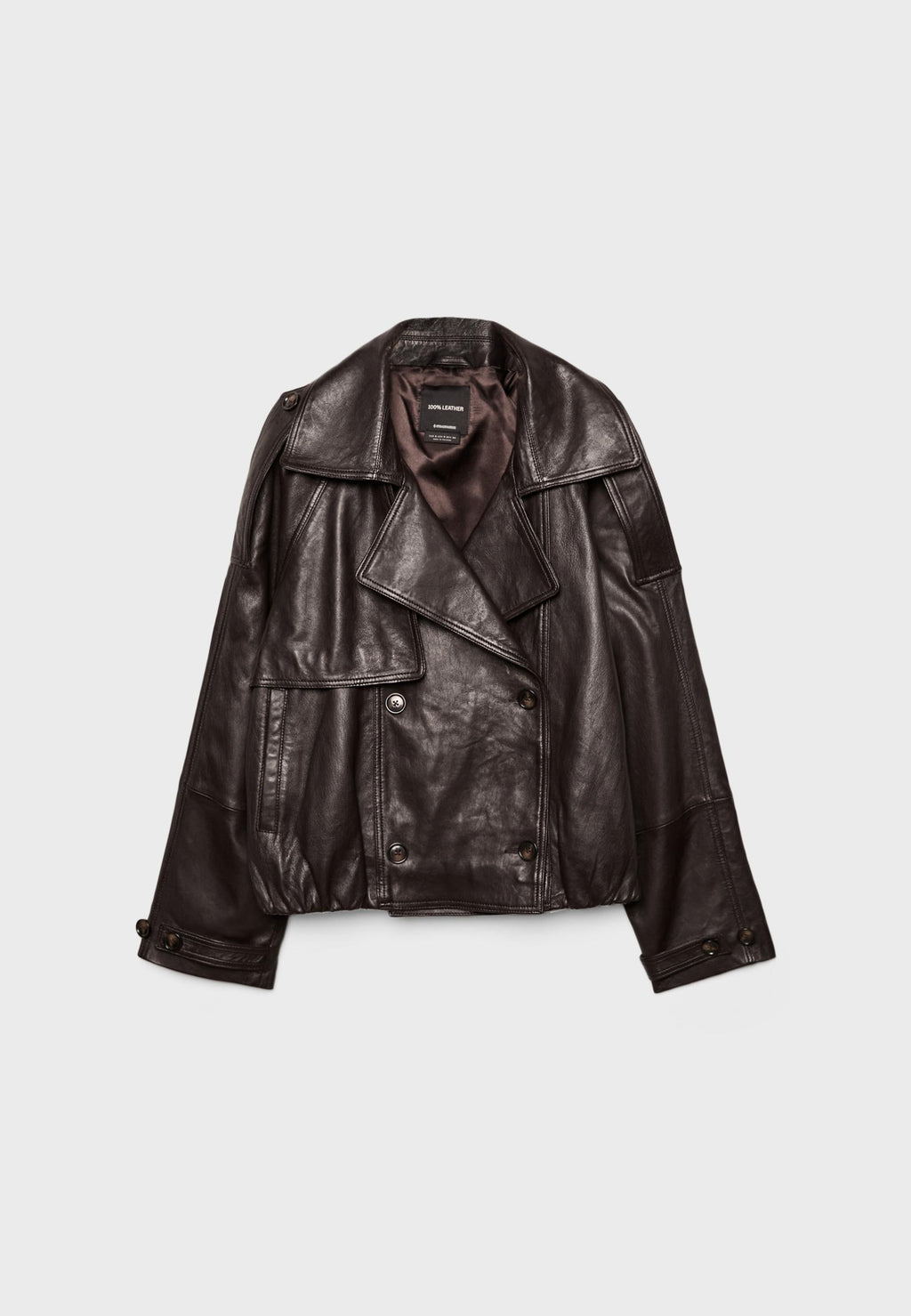 Stradivarius OVERSIZE 100% LEATHER TRENCH COAT