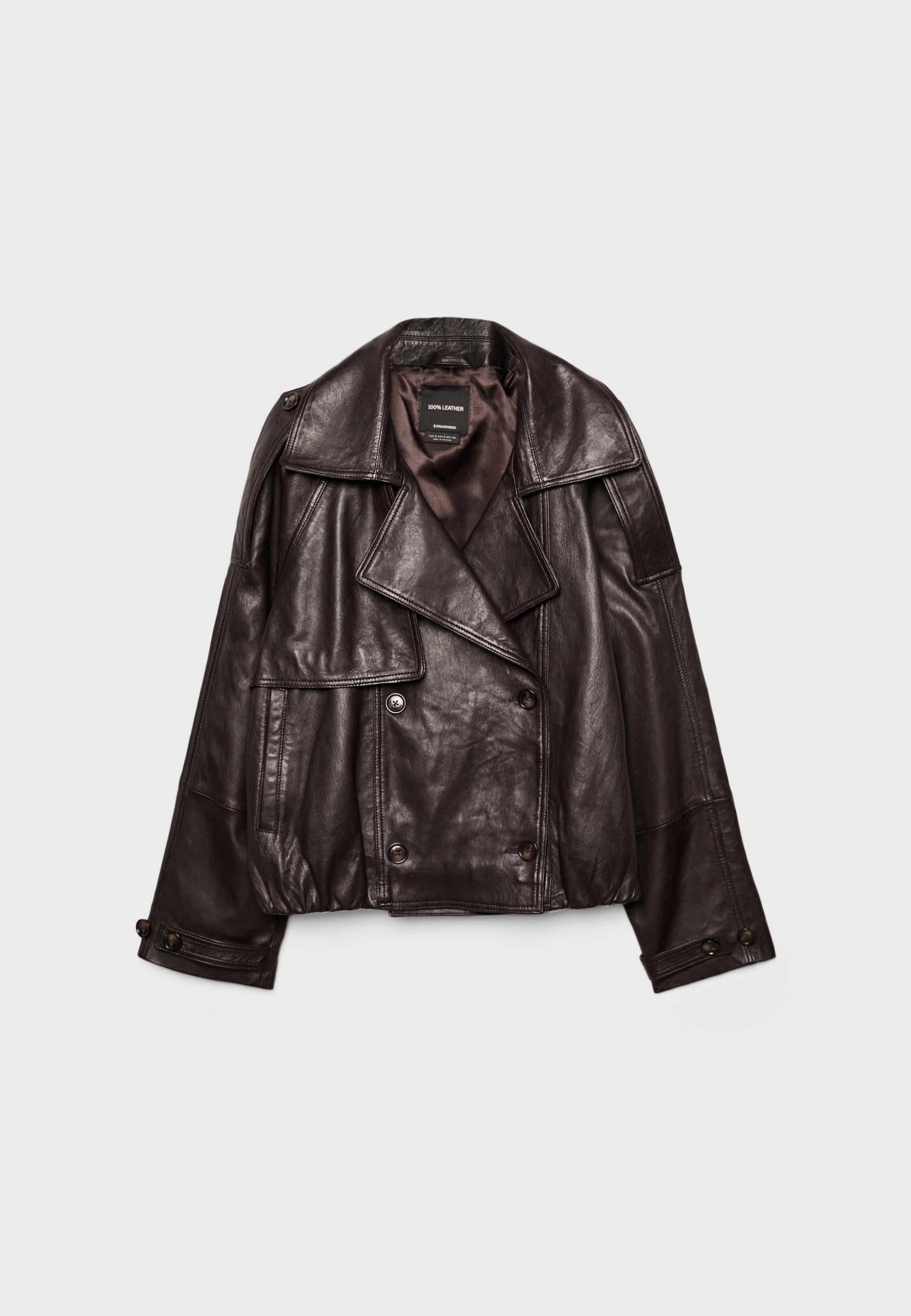 Stradivarius OVERSIZE 100% LEATHER TRENCH COAT