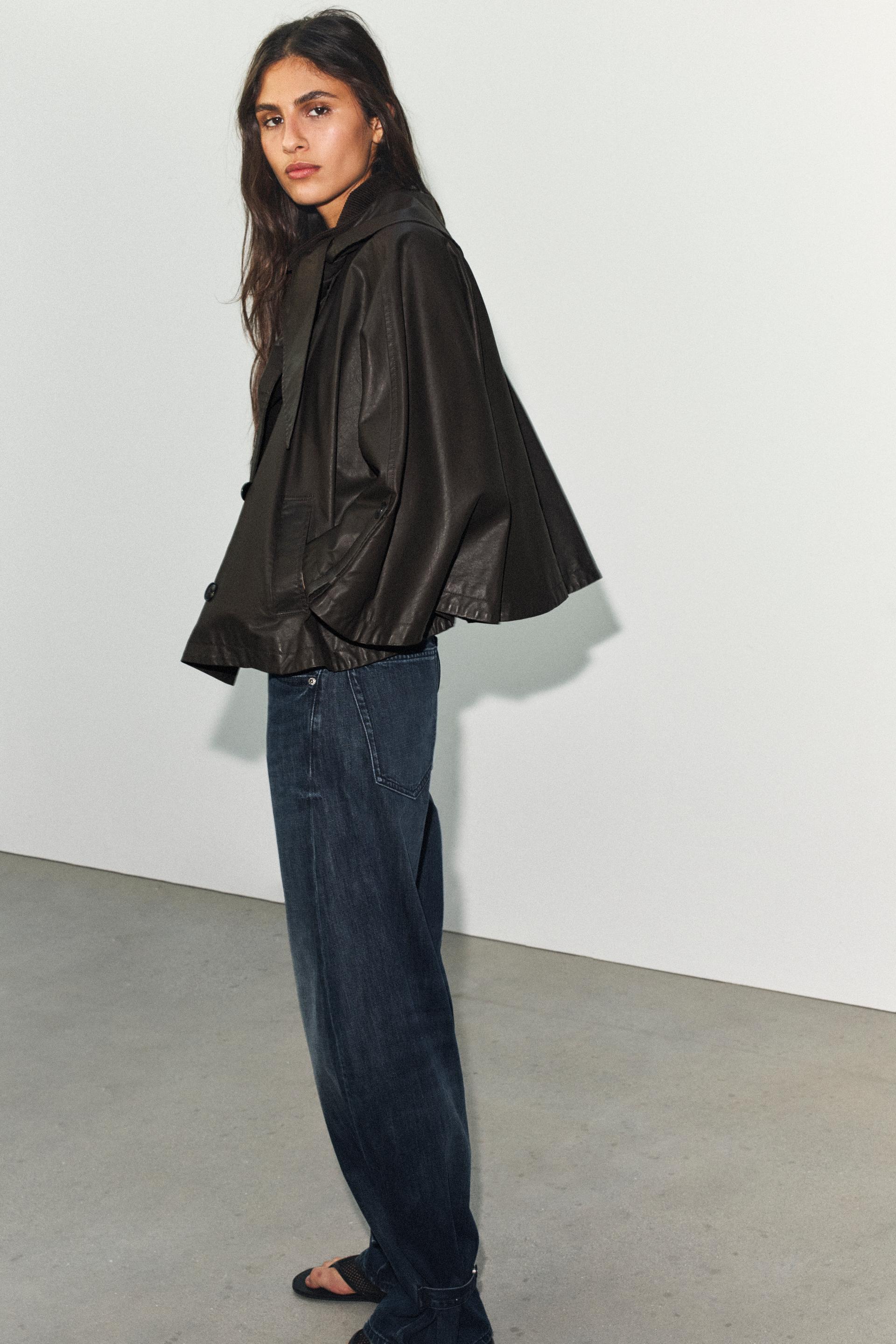 Zara WAXED CAPE WITH DETACHABLE LAPEL COLLAR