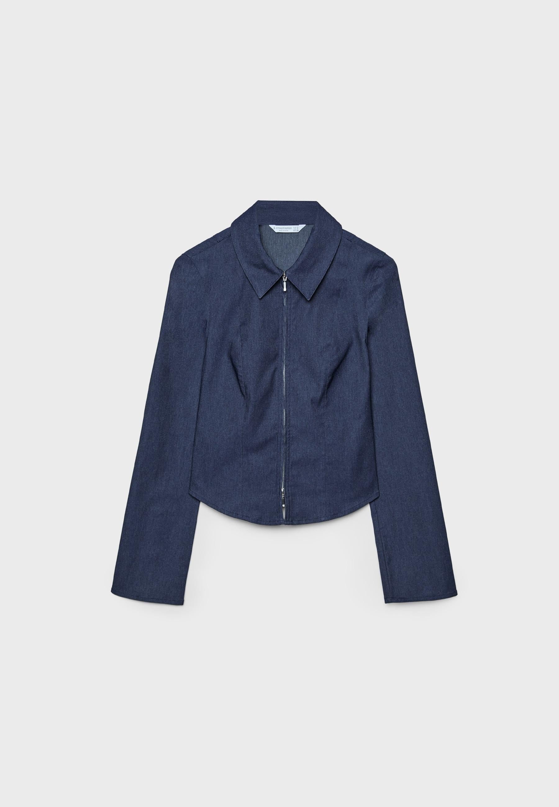 Stradivarius FITTED DOUBLE ZIP BENGALINE DENIM SHIRT