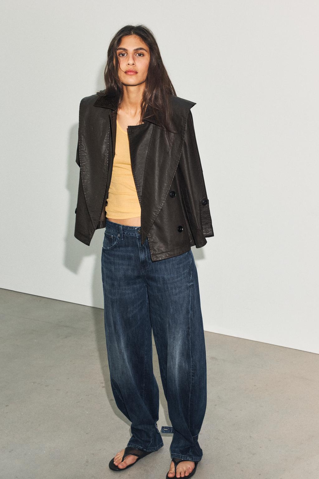 Zara WAXED CAPE WITH DETACHABLE LAPEL COLLAR