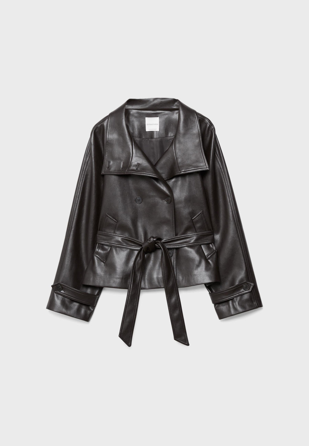 Stradivarius HIGH-NECK TRENCH COAT WITH LEATHER-EFFECT FINISH