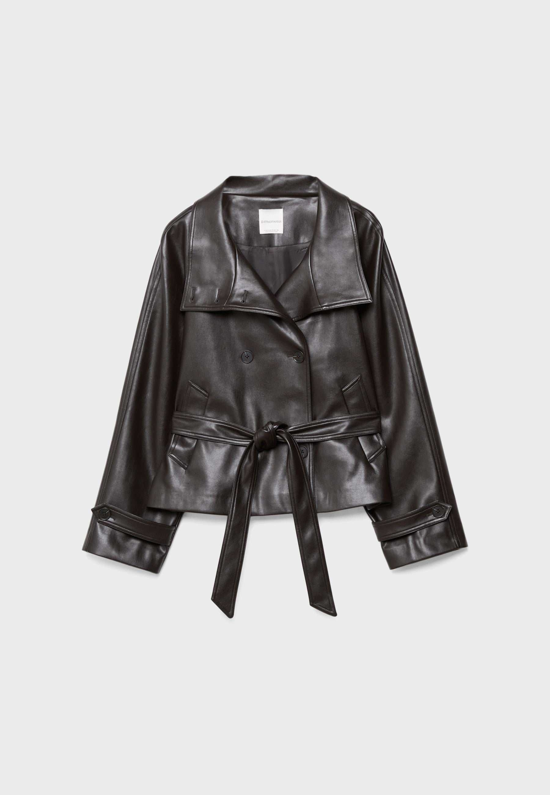 Stradivarius HIGH-NECK TRENCH COAT WITH LEATHER-EFFECT FINISH