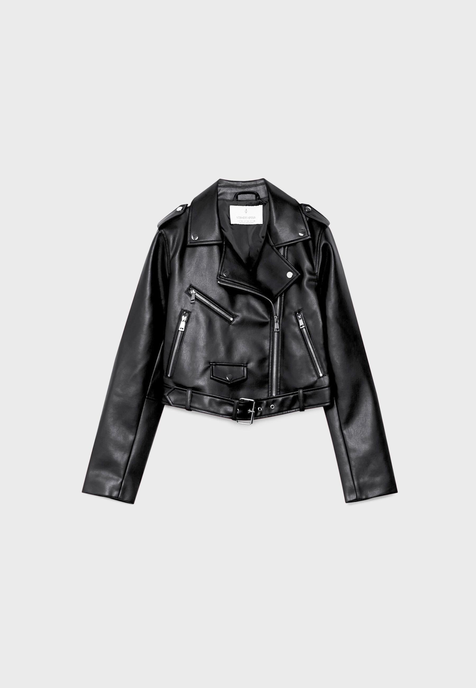 Stradivarius BIKER JACKET WITH LEATHER-EFFECT BELT